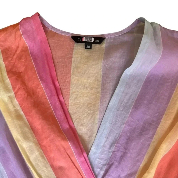 Tara Jarmon Stripey Midi Dress V-neck Colorful Rainbow Stripes Size 38 RTR - Picture 9 of 13